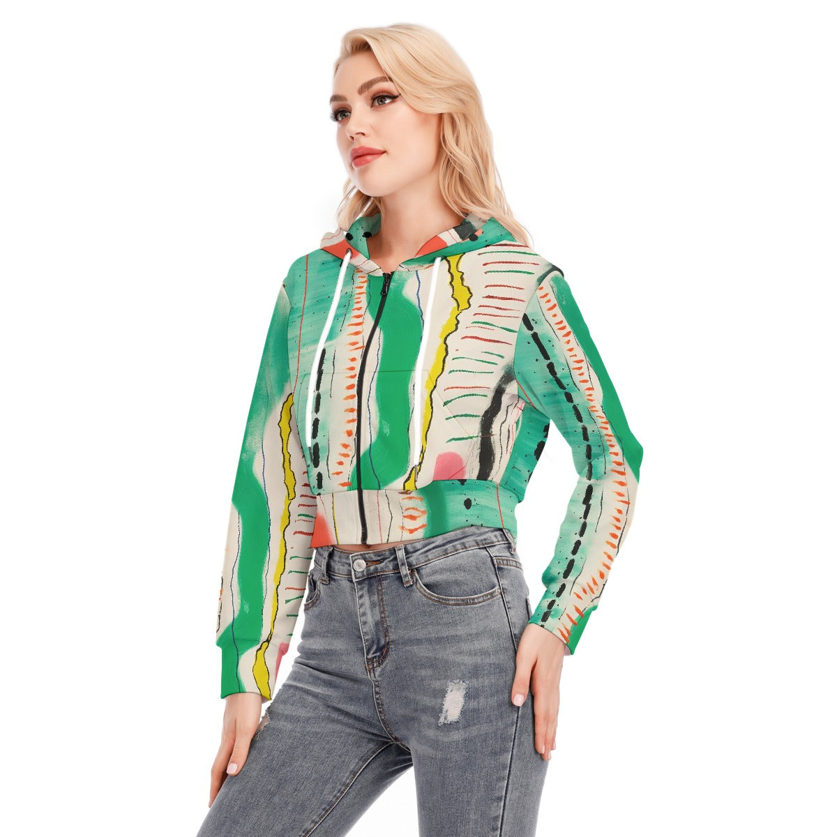 All-Over Print Women's Crop Top Hoodie With Zipper Closure