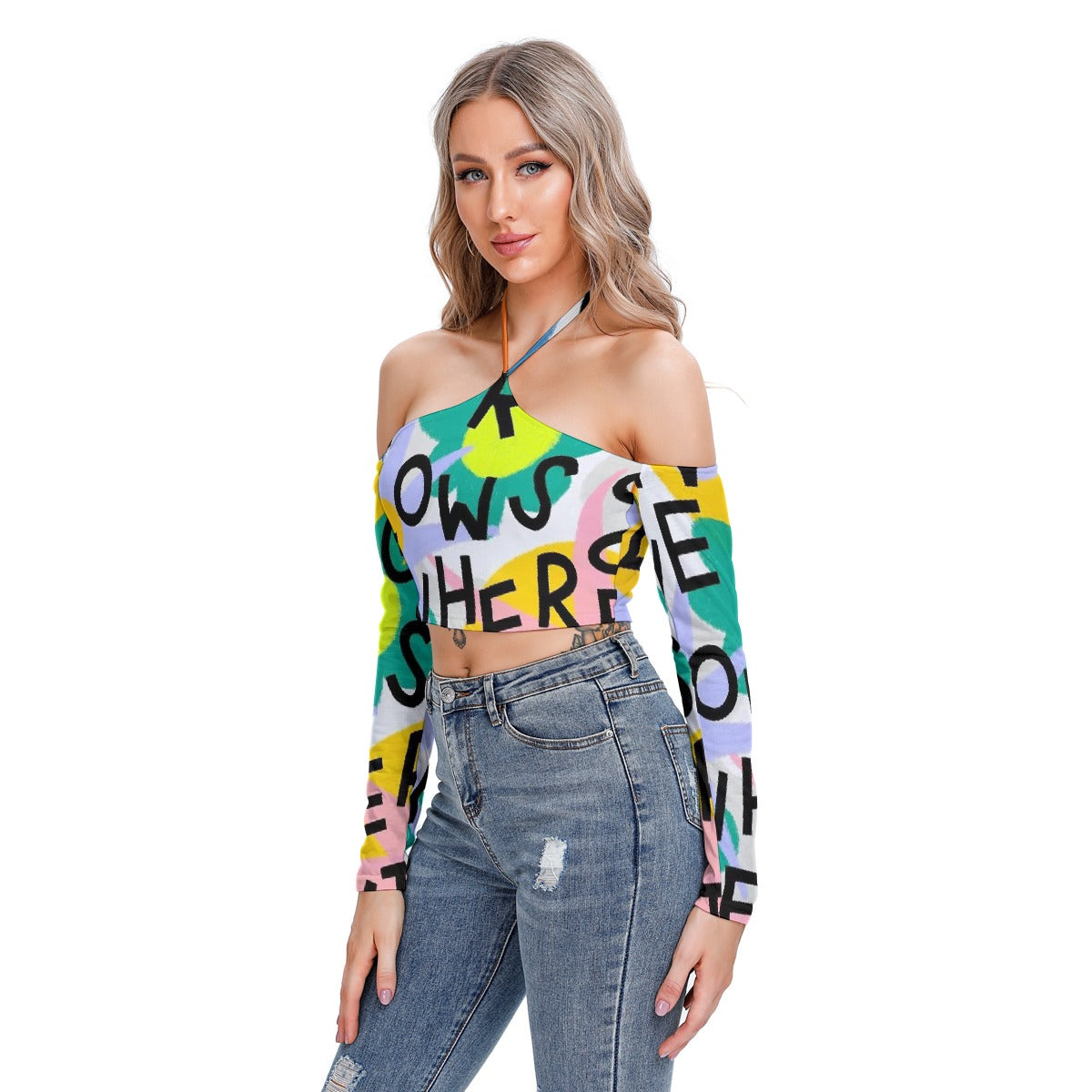 All-Over Print Women's Halter Lace-up Top