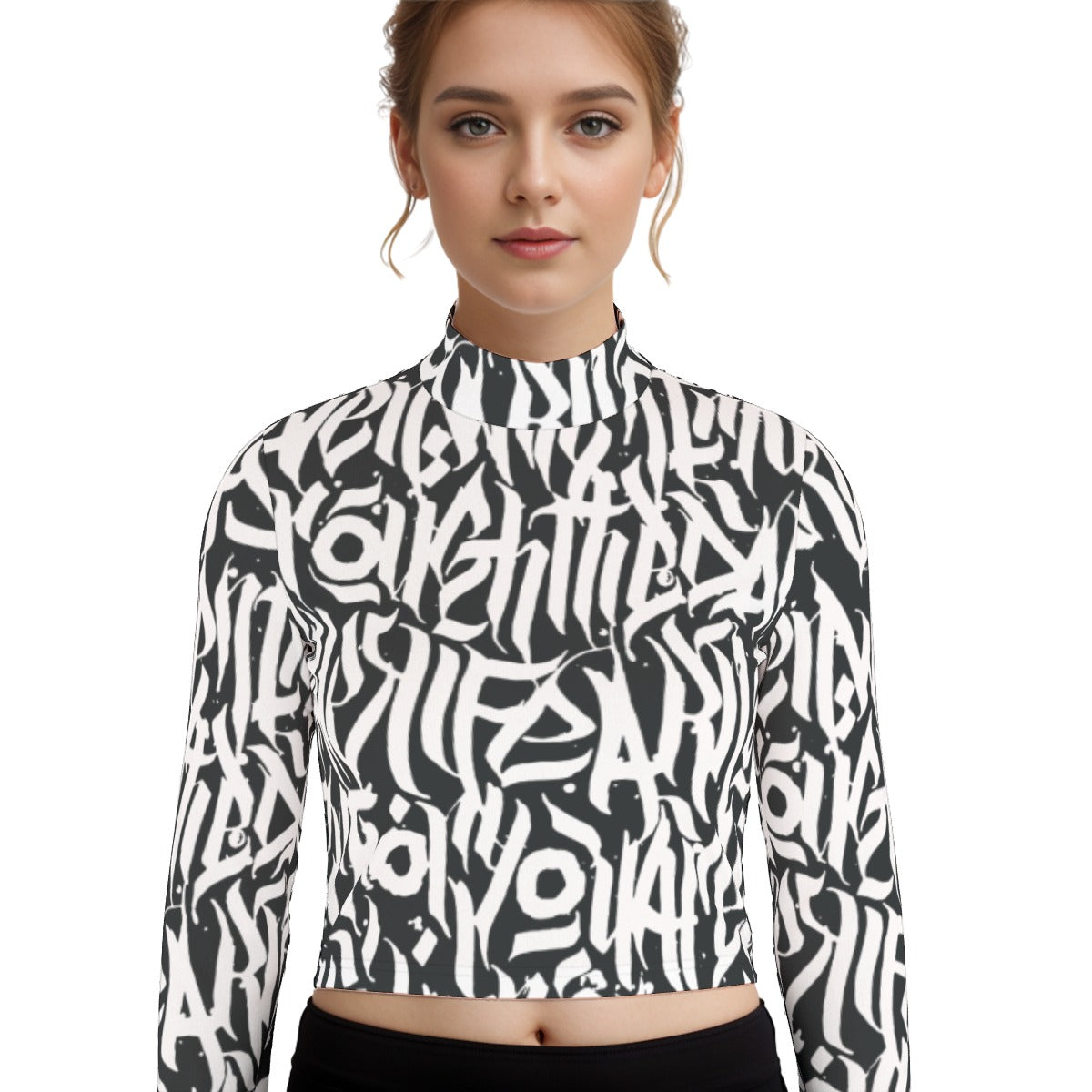 Eco-Friendly All-Over Print Women's Turtleneck T-shirt With Long Sleeve