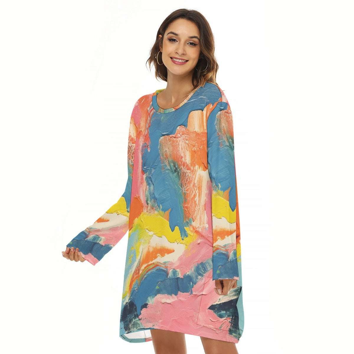 All-Over Print  Women's Loose Crew Neck Dress