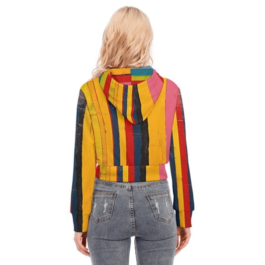 All-Over Print Women's Crop Top Hoodie With Zipper Closure