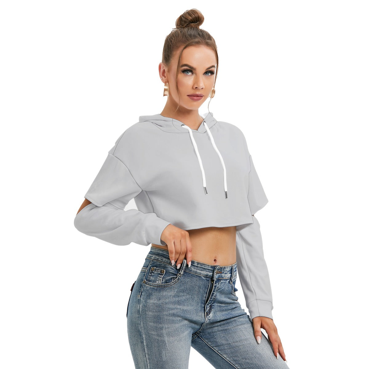 All-Over Print Women's Heavy Fleece Hoodie With Hollow Out Sleeve
