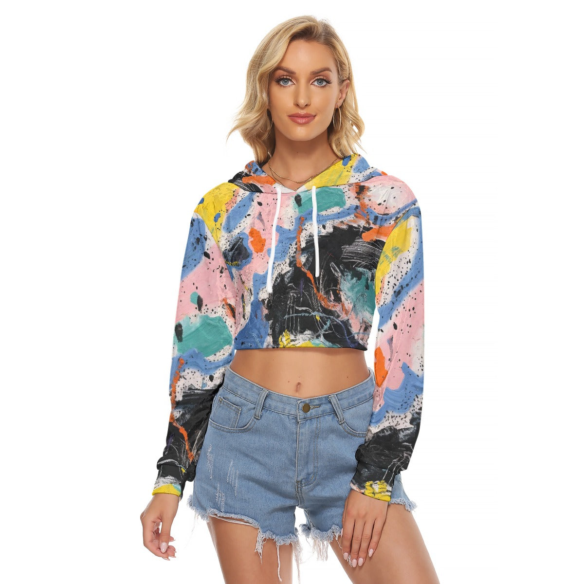 All-Over Print Women's Crop Top Hoodie|Velvet