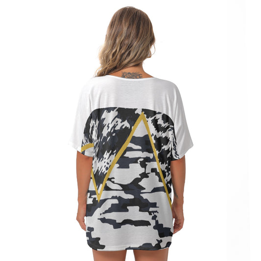 All-Over Print Women's Bat Sleeves V-Neck Blouse