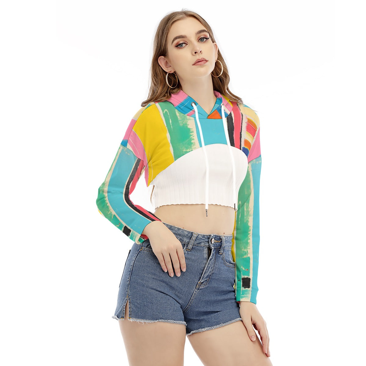 All-Over Print Women's Smock Short Hoodie With Long Sleeve