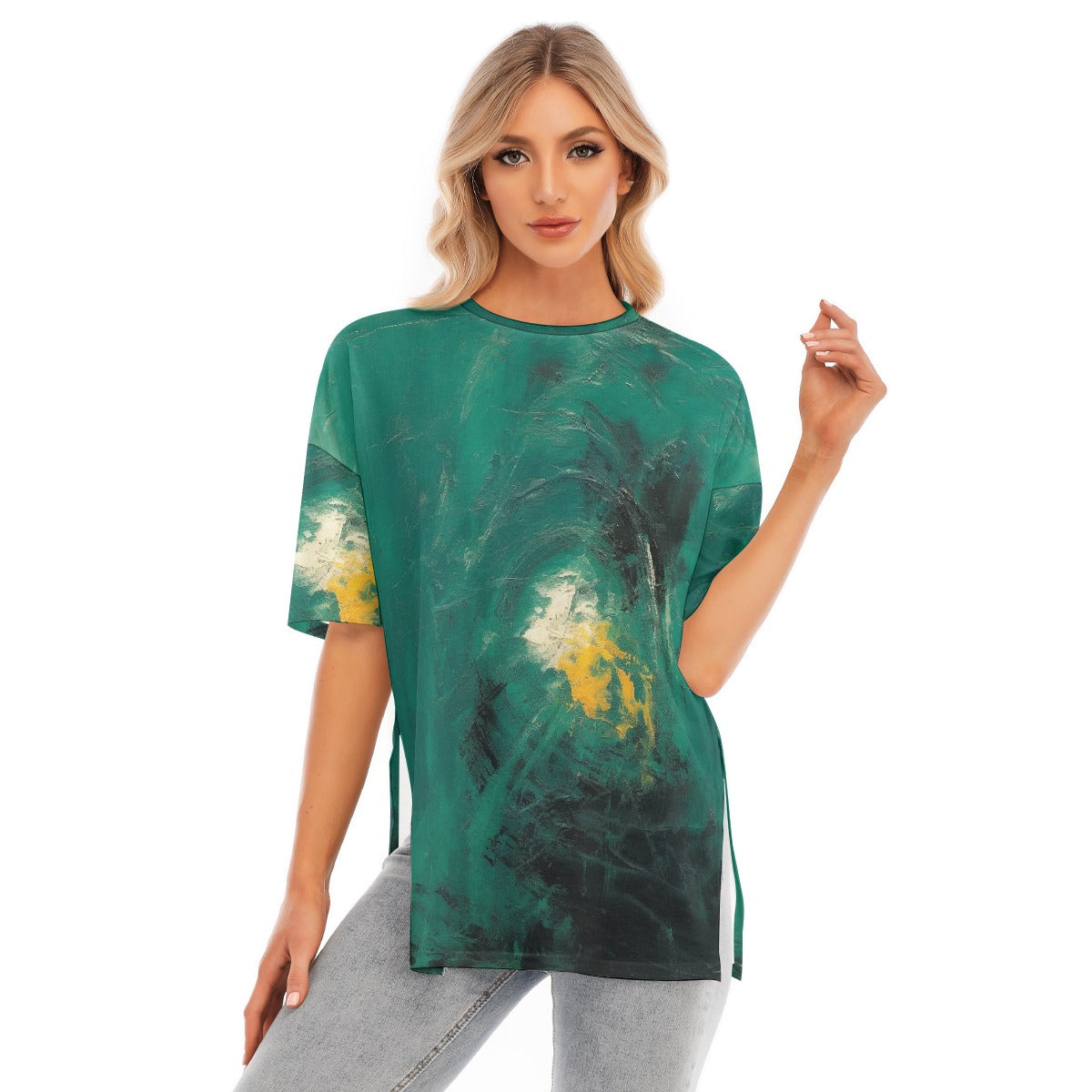 All-Over Print Women's Short Sleeves T-shirt With Hem Split