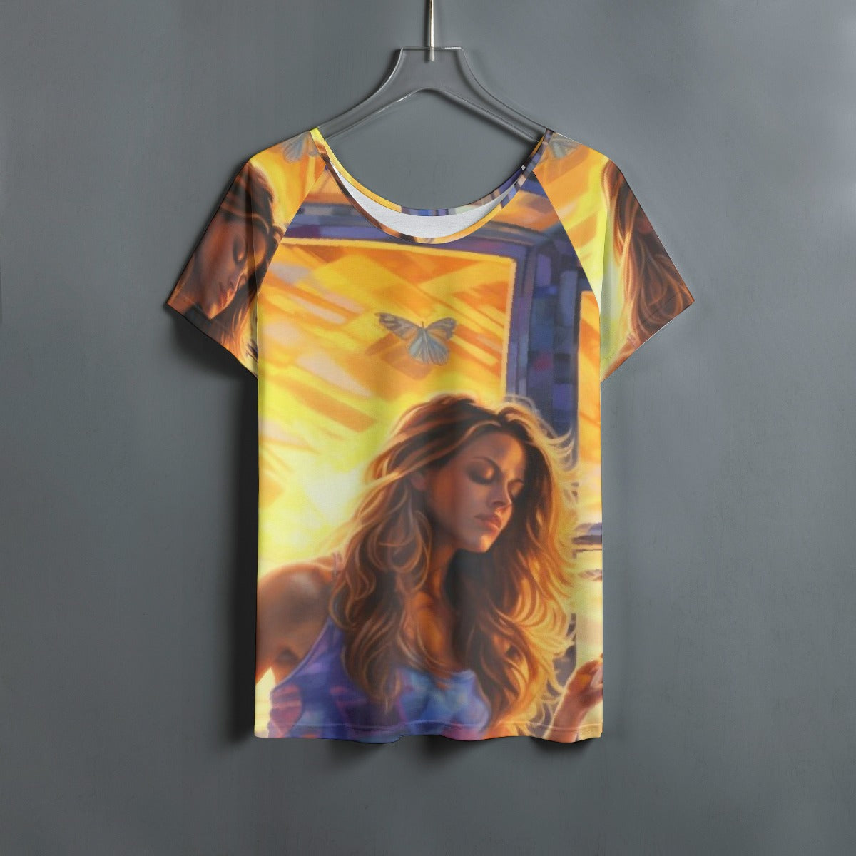 All-Over Print Women's Round Neck T-shirt With Raglan Sleeve