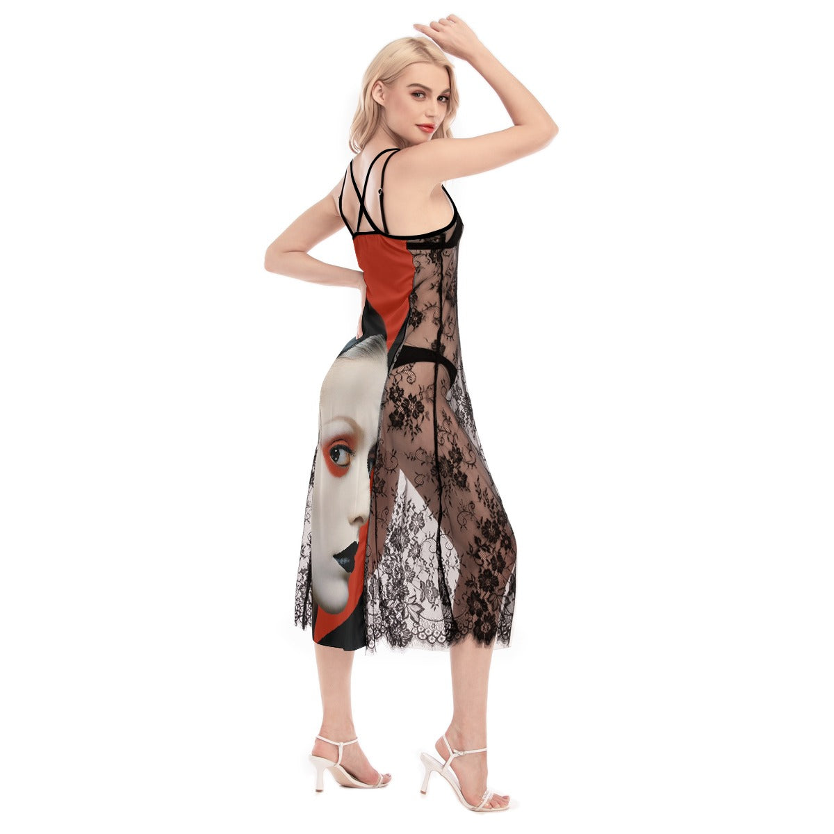 All-Over Print Women's Lace Cami Cross Back Dress