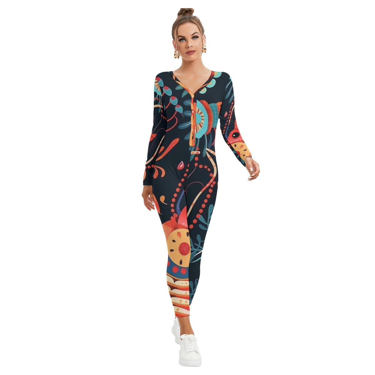 All-Over Print Women's Plunging Neck Jumpsuit