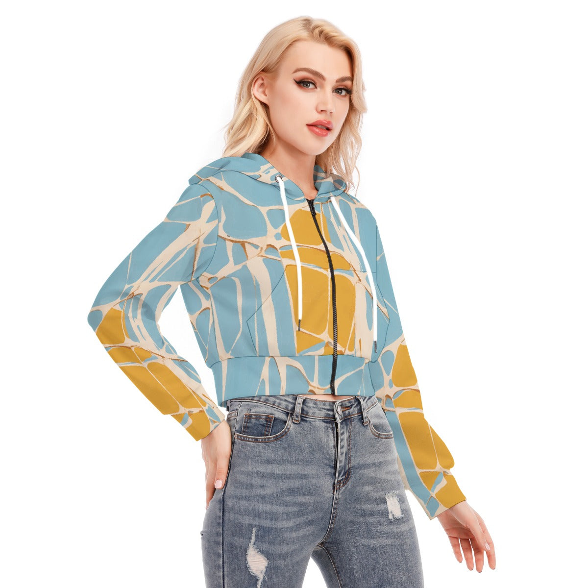 All-Over Print Women's Crop Top Hoodie With Zipper Closure