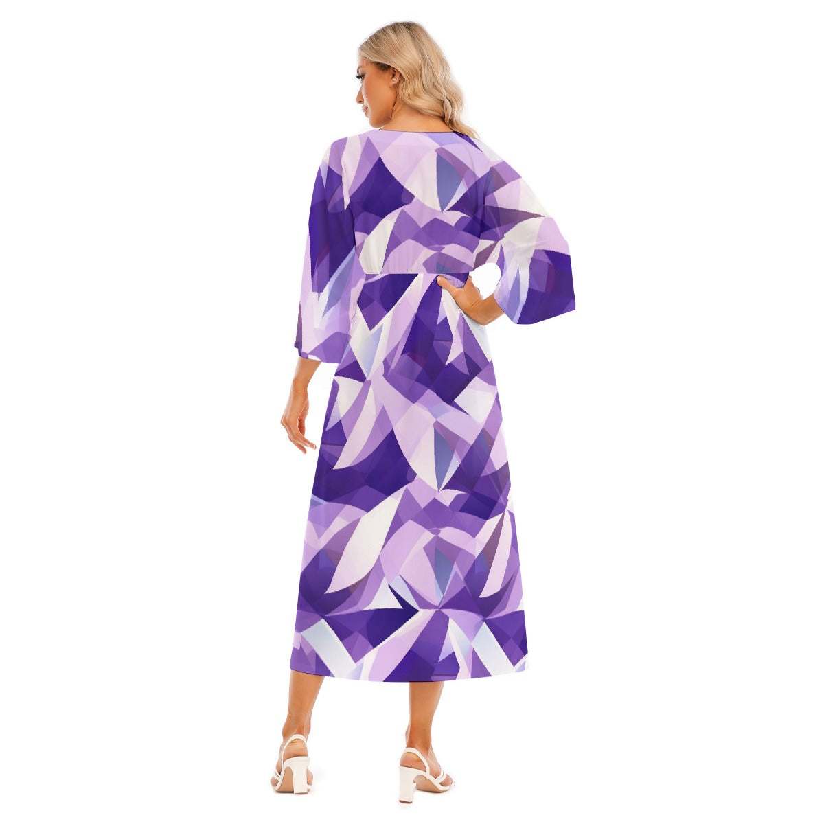 All-Over Print Women's Mid-Sleeve Long Dress