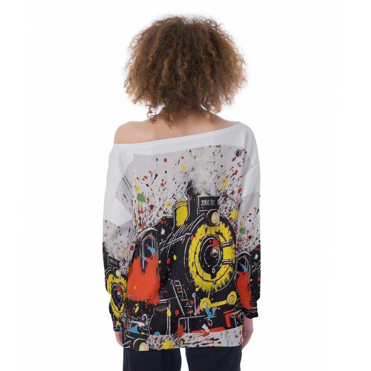All-Over Print Oversized Women's Off-Shoulder Sweatshirt