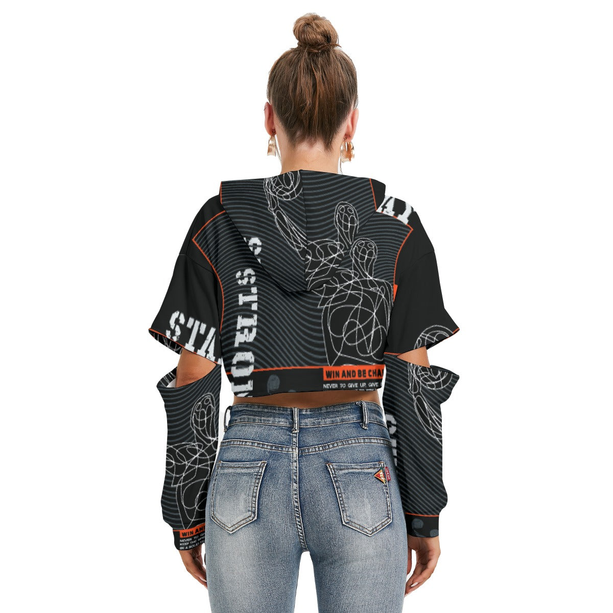 All-Over Print Women's Heavy Fleece Hoodie With Hollow Out Sleeve