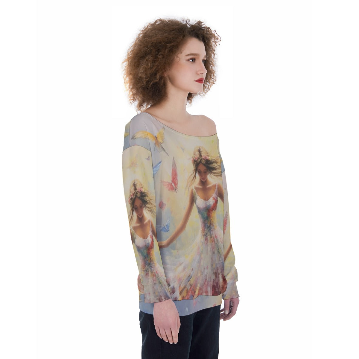 All-Over Print Oversized Women's Off-Shoulder Sweatshirt