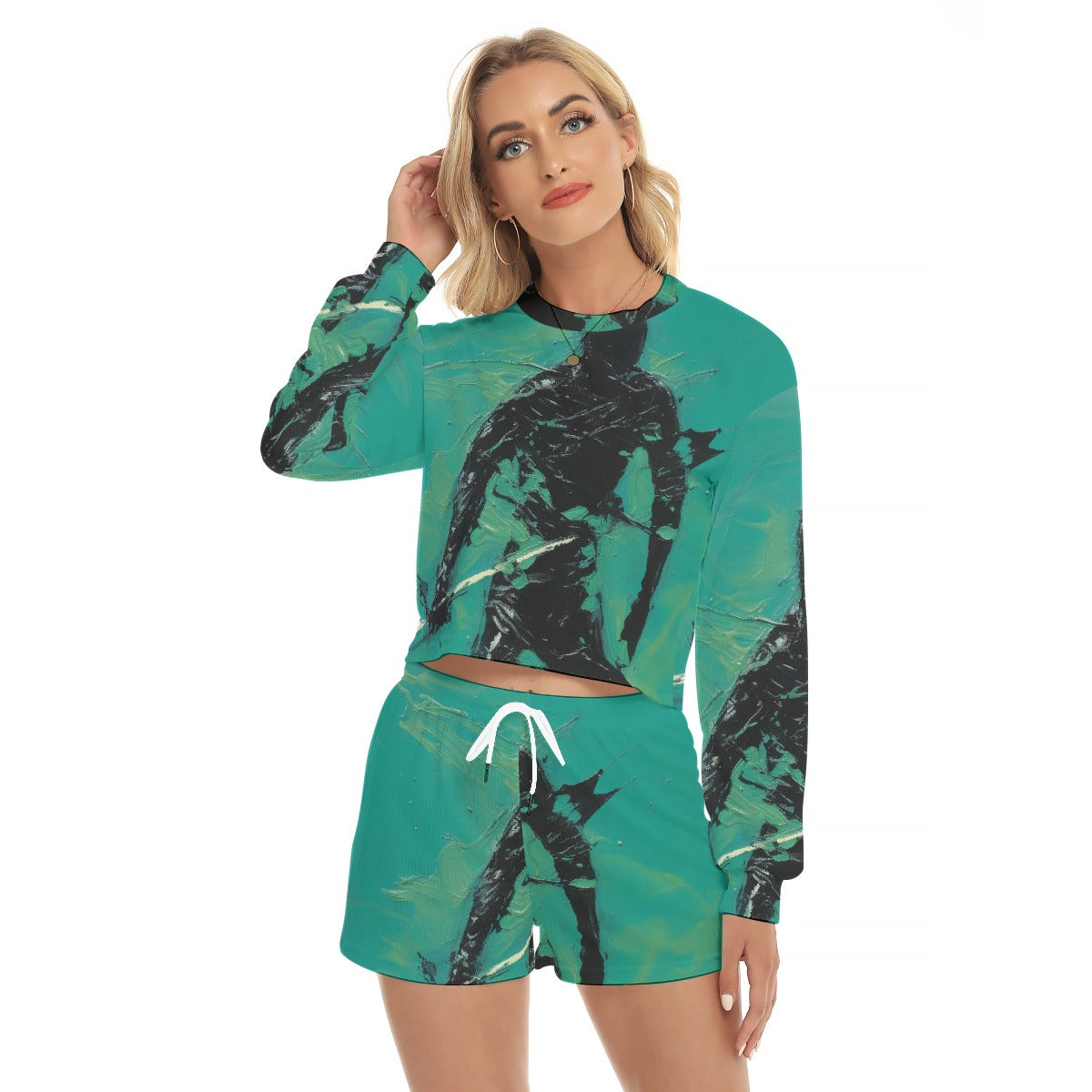 All-Over Print Women's Short Sweatshirt And Pants Suit
