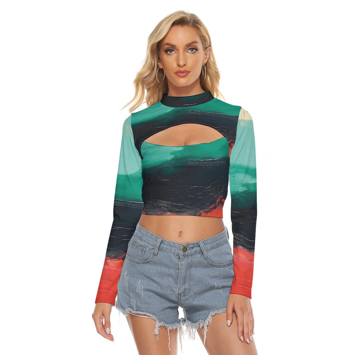 All-Over Print Women's Hollow Chest Keyhole Tight Crop Top