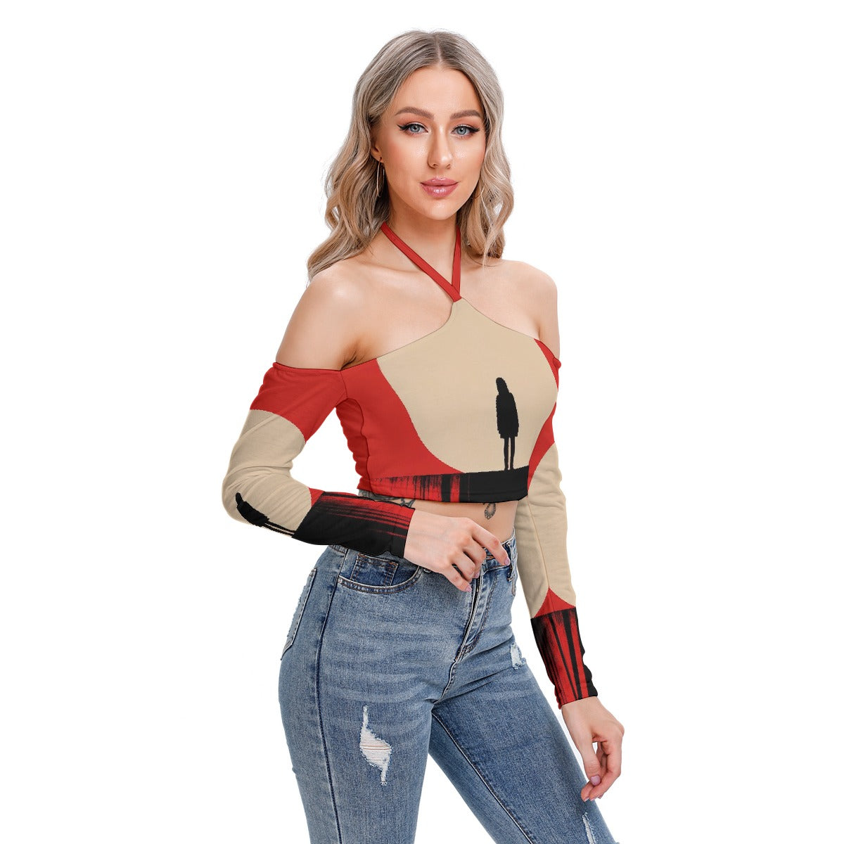 All-Over Print Women's Halter Lace-up Top