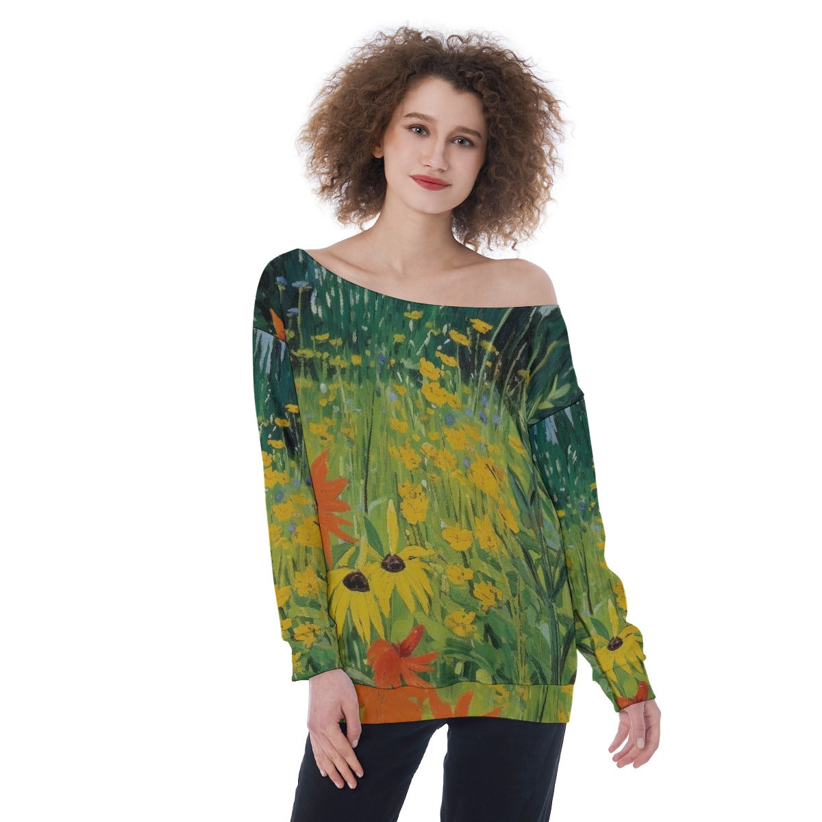 All-Over Print Oversized Women's Off-Shoulder Sweatshirt