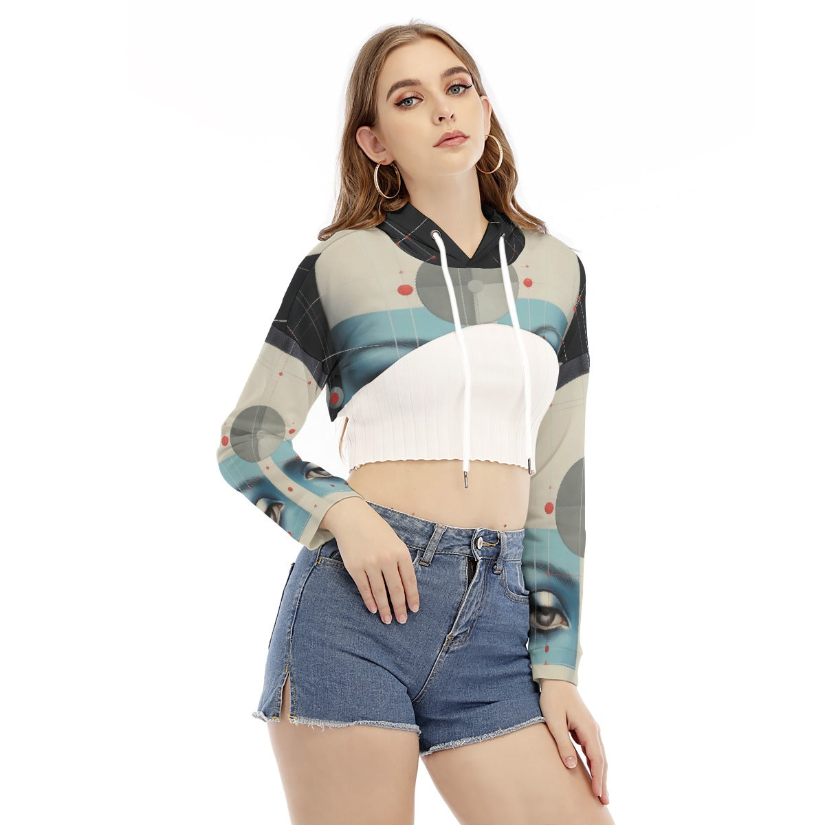 All-Over Print Women's Smock Short Hoodie With Long Sleeve