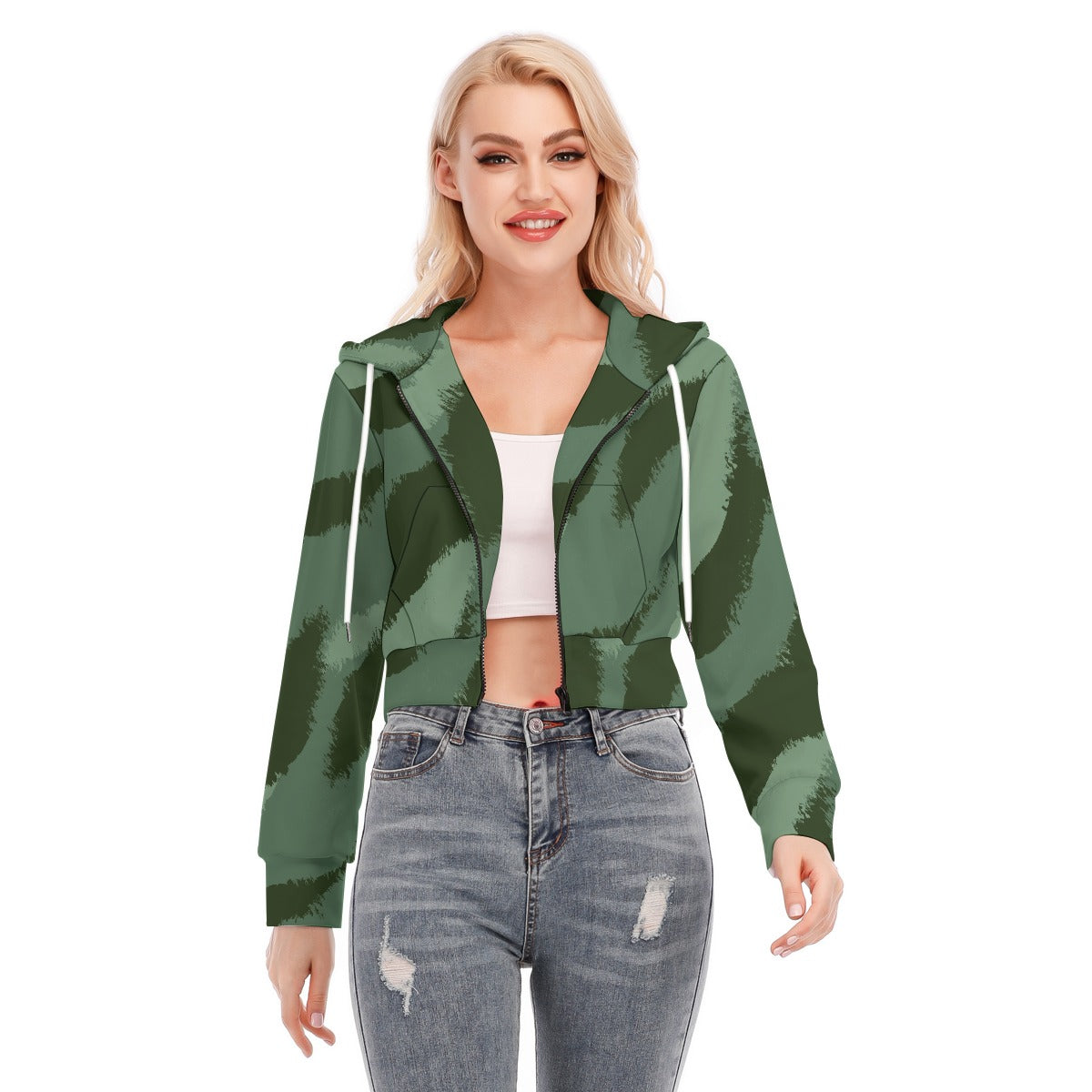 All-Over Print Women's Crop Top Hoodie With Zipper Closure