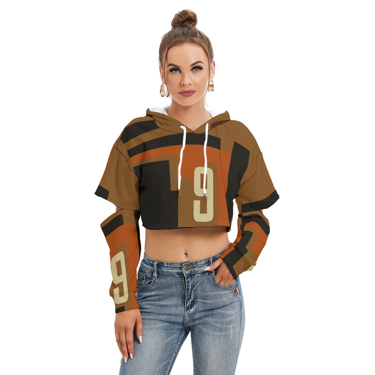All-Over Print Women's Heavy Fleece Hoodie With Hollow Out Sleeve
