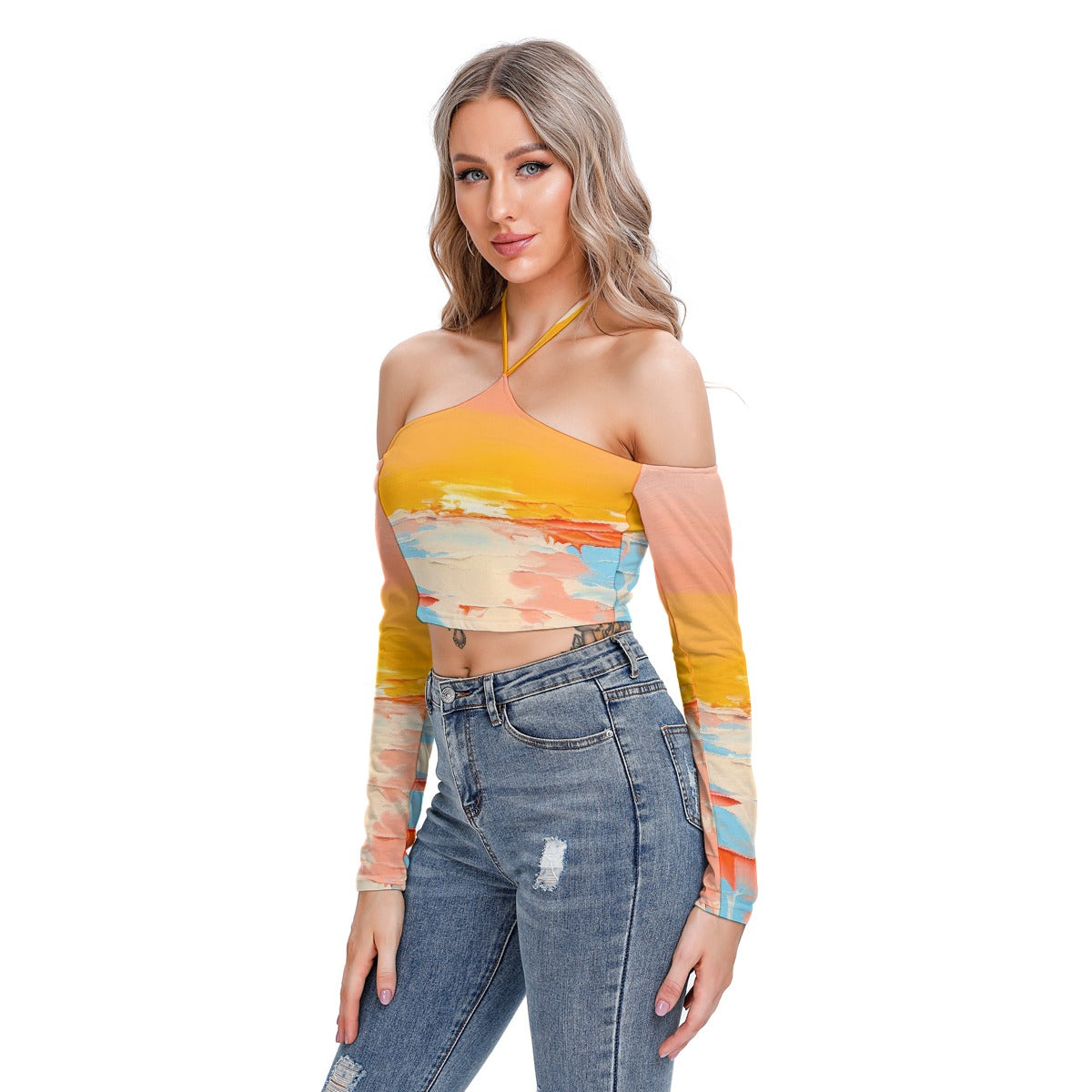 All-Over Print Women's Halter Lace-up Top