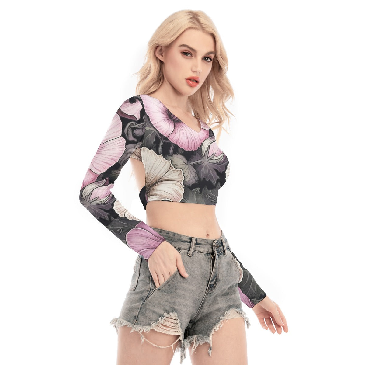 All-Over Print Women's Back Hollow T-shirt With Strap