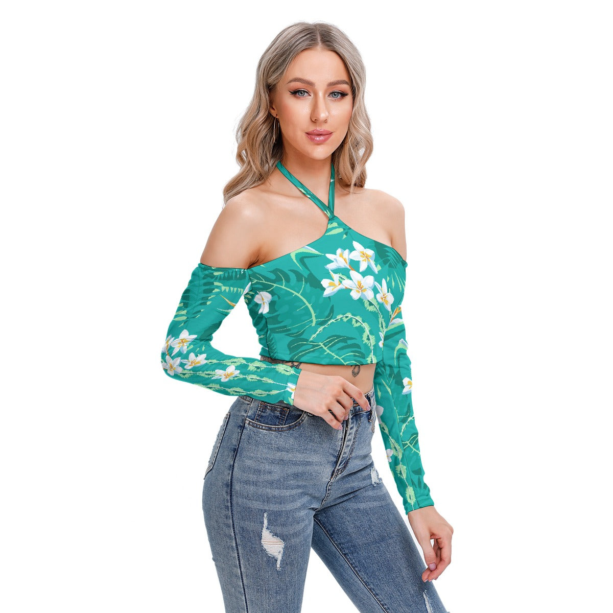 All-Over Print Women's Halter Lace-up Top