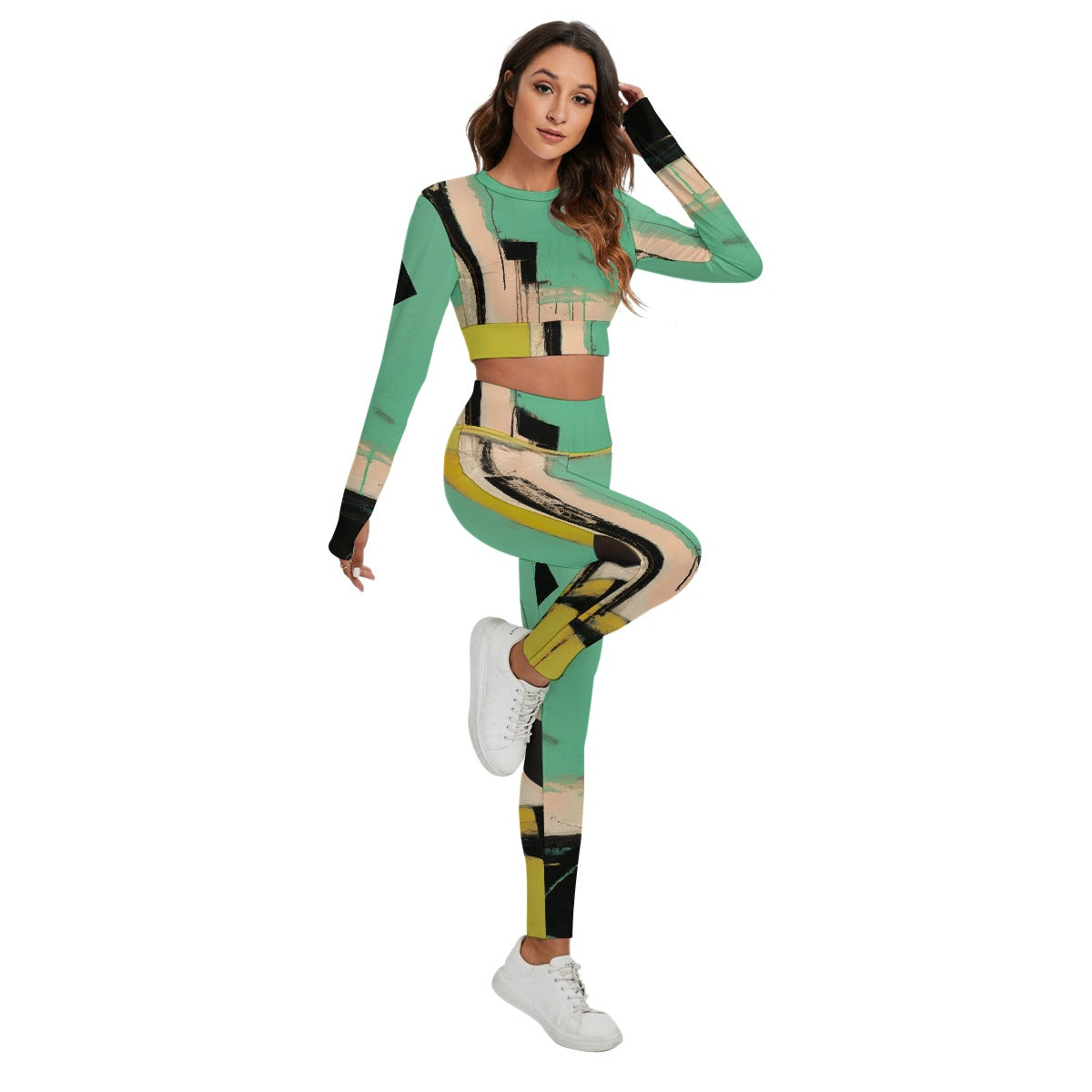 All-Over Print Women's Sport Set With Backless Top And Leggings