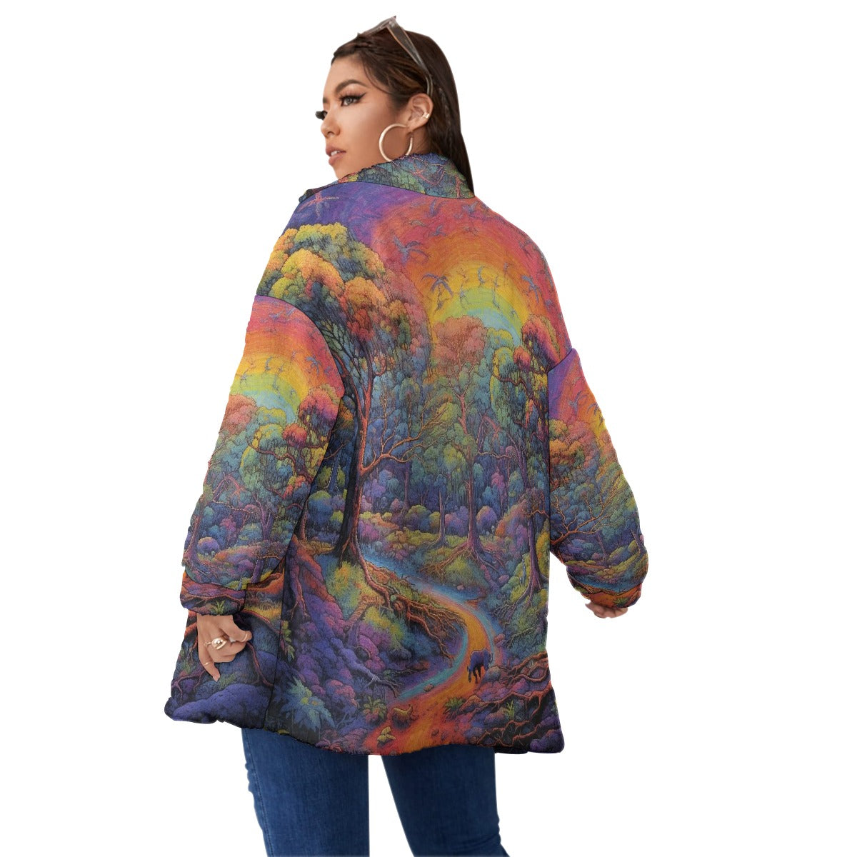All-Over Print Unisex Borg Fleece Stand-up Collar Coat With Zipper Closure(Plus Size)