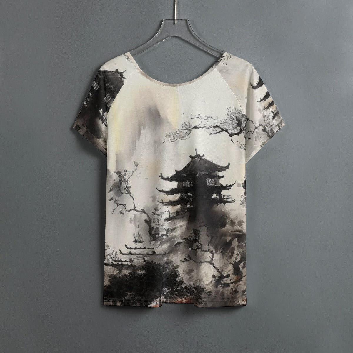 All-Over Print Women's Round Neck T-shirt With Raglan Sleeve