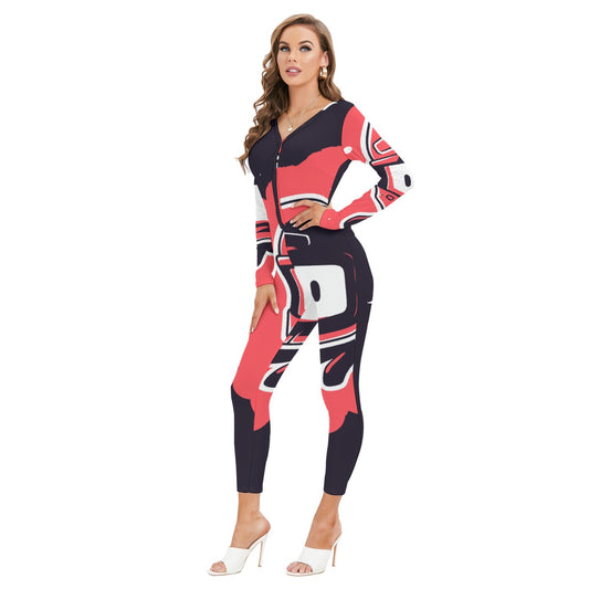 All-Over Print Women's Plunging Neck Jumpsuit