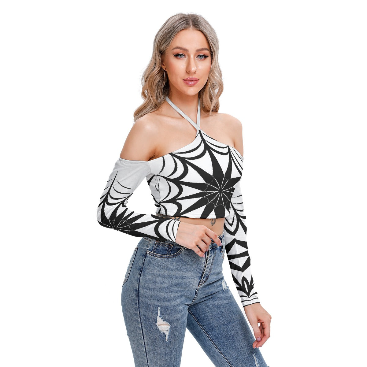 All-Over Print Women's Halter Lace-up Top
