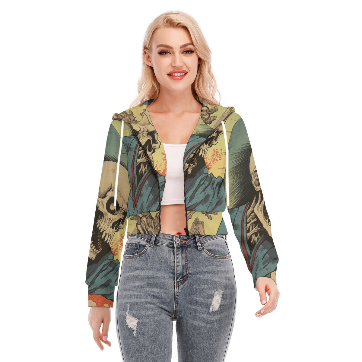 All-Over Print Women's Crop Top Hoodie With Zipper Closure