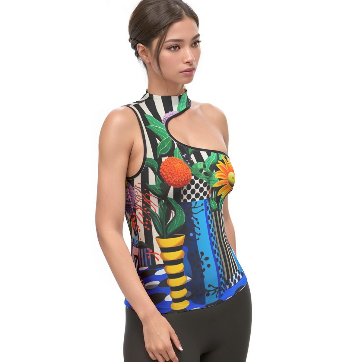All-Over Print Women's Halter Sleeveless Asymmetrical Tank Top