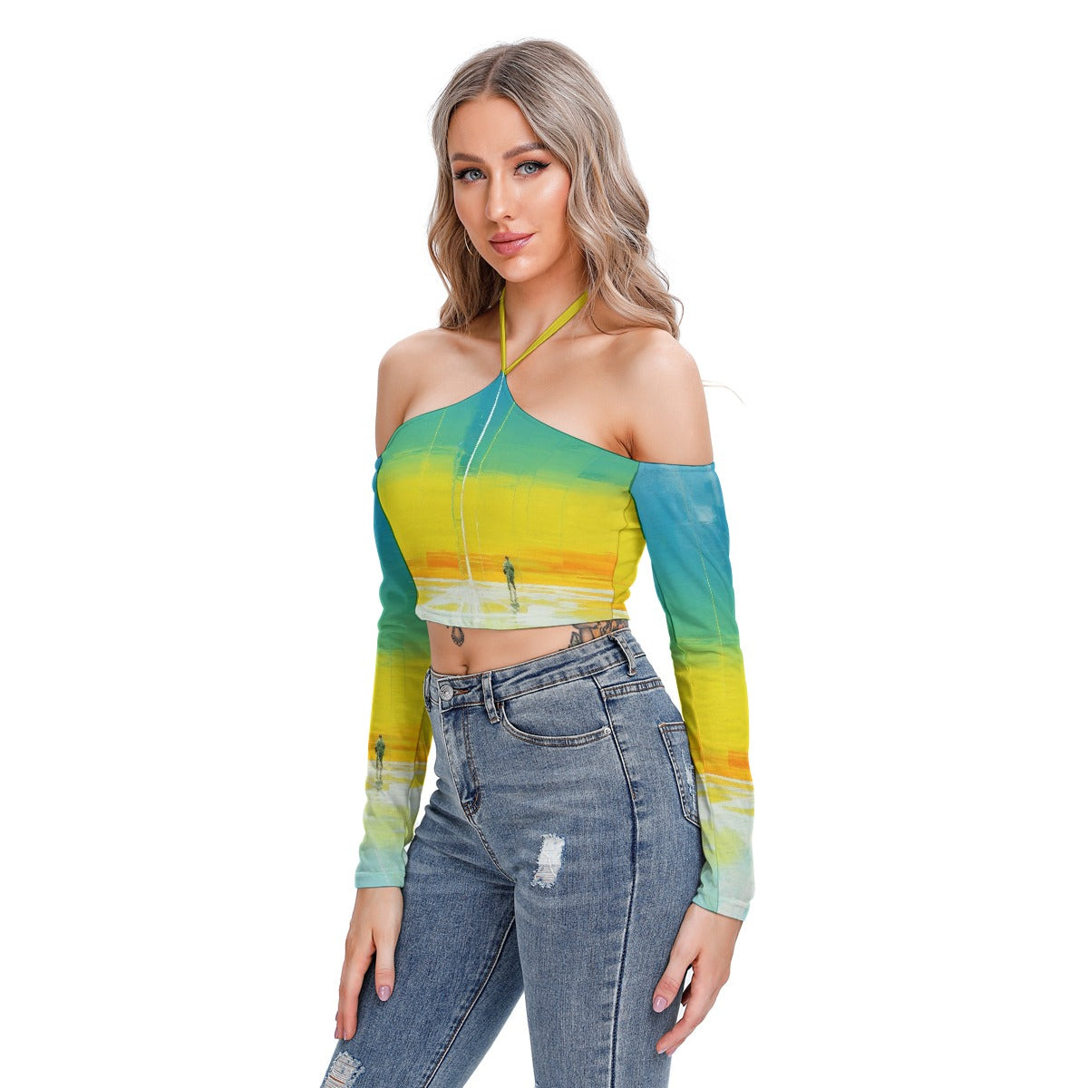 All-Over Print Women's Halter Lace-up Top