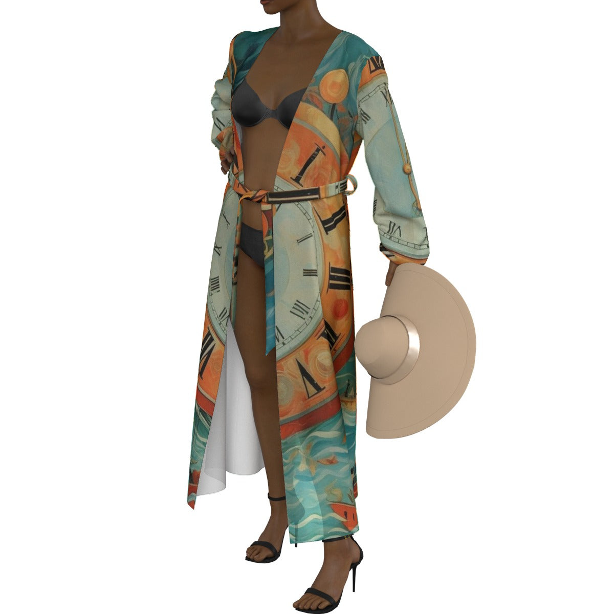 All-Over Print Women's Lace-up Chiffon Robe