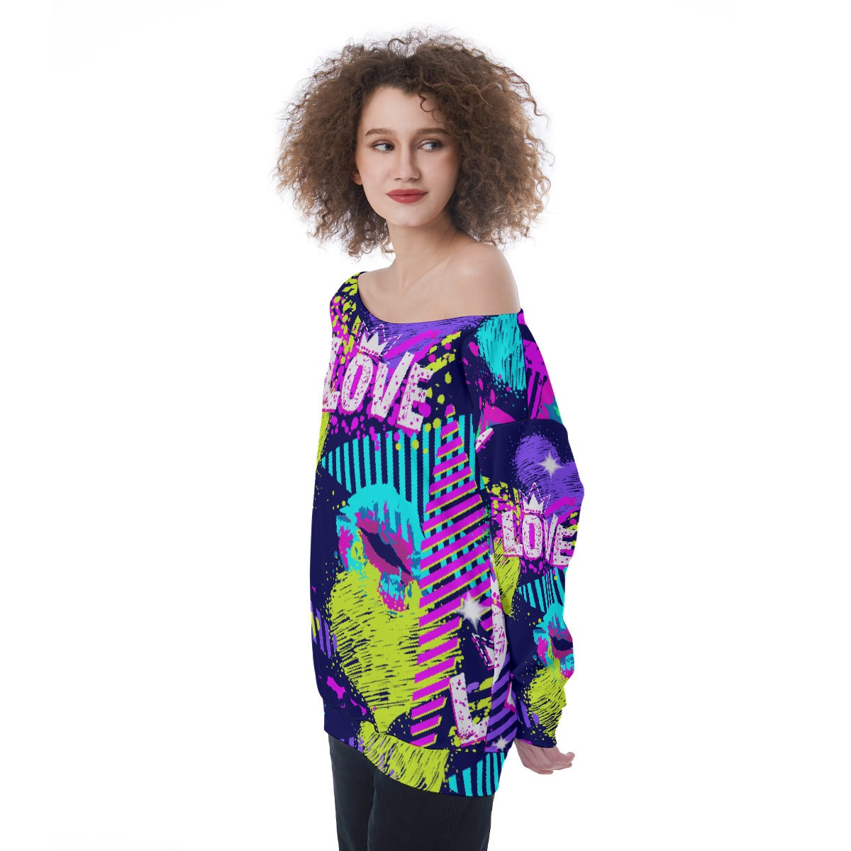 All-Over Print Oversized Women's Off-Shoulder Sweatshirt