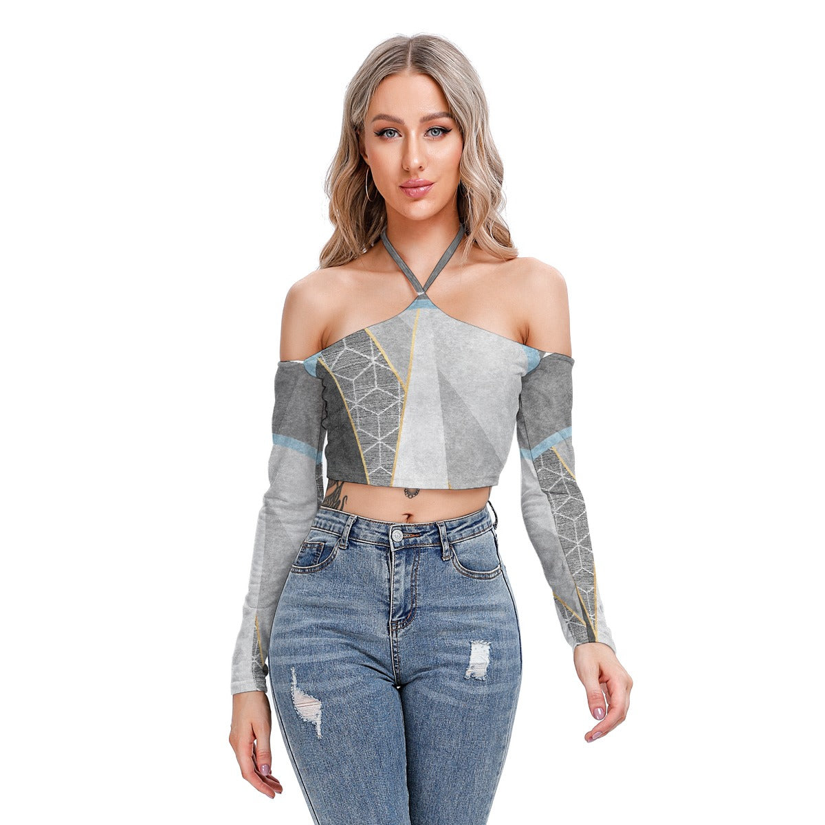 All-Over Print Women's Halter Lace-up Top