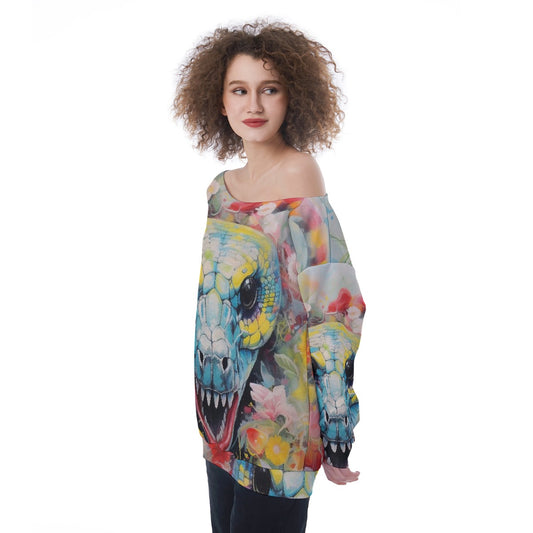 All-Over Print Oversized Women's Off-Shoulder Sweatshirt