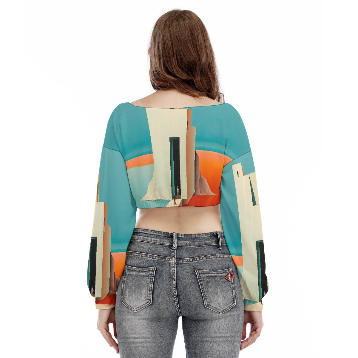 All-Over Print Women's V-neck Long Sleeve Cropped Sweatshirt