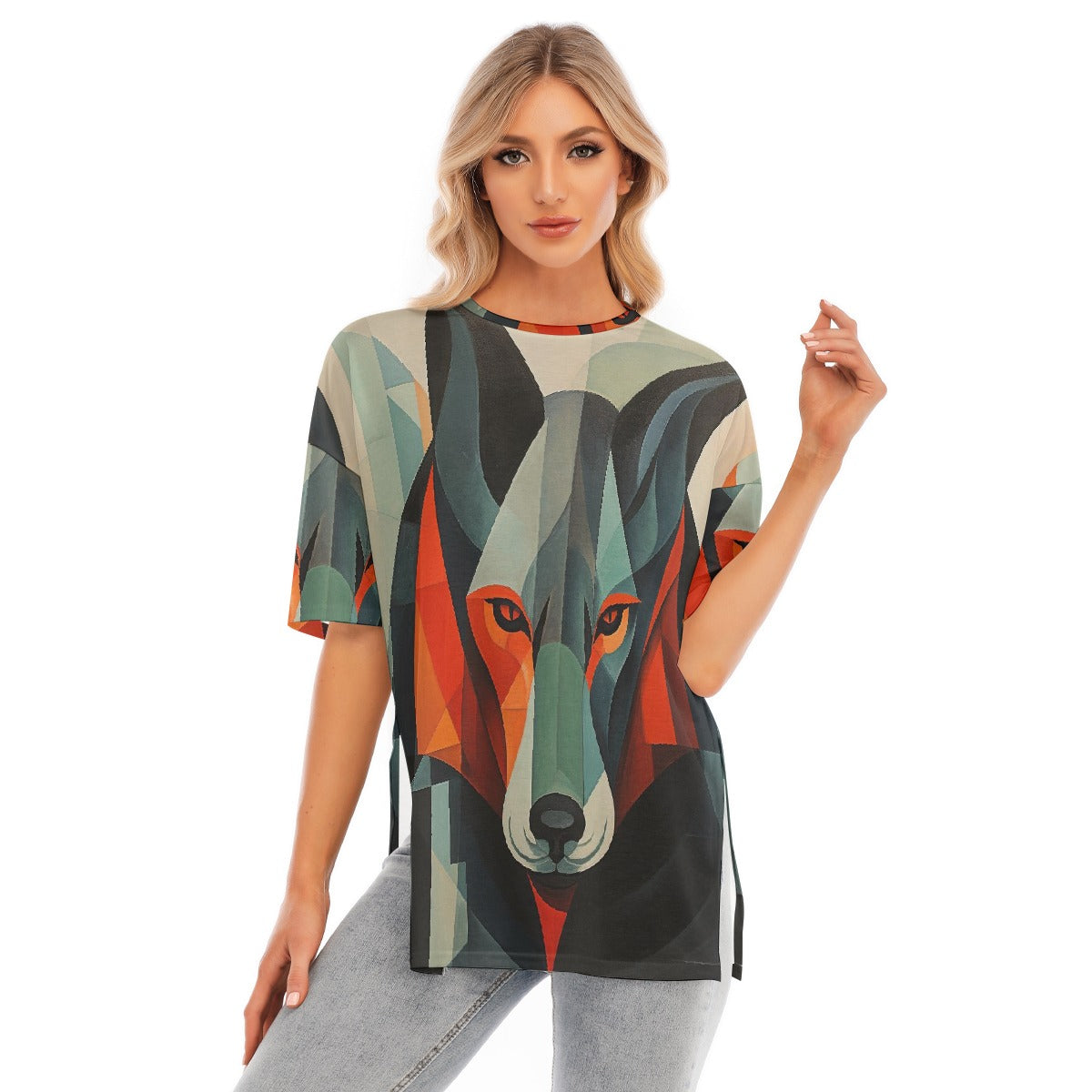 All-Over Print Women's Short Sleeves T-shirt With Hem Split