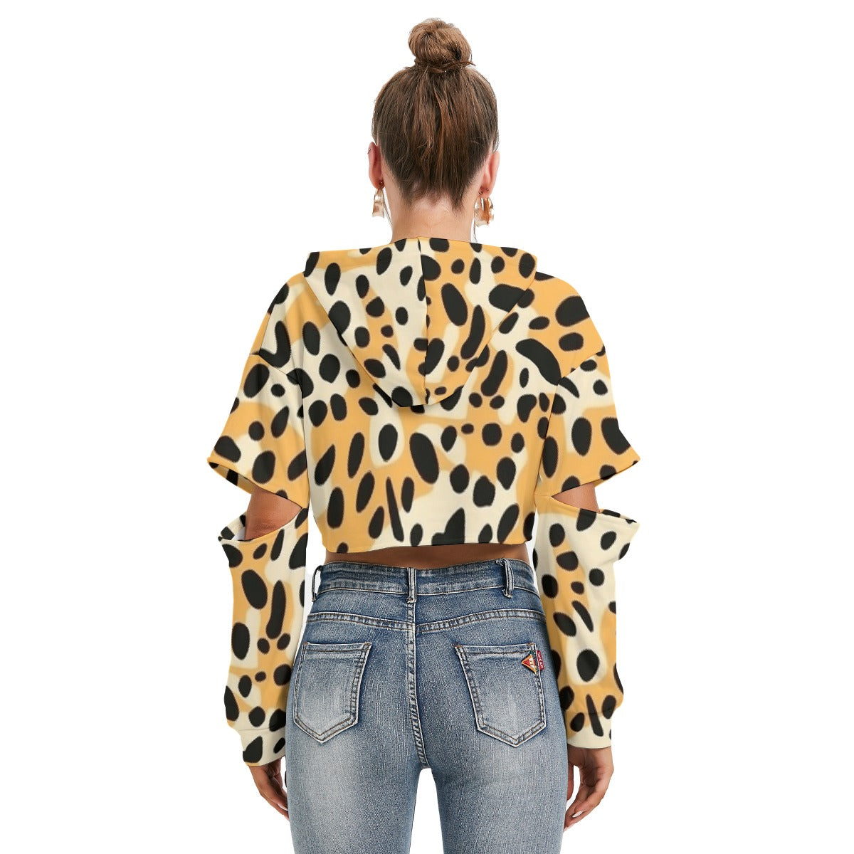 All-Over Print Women's Heavy Fleece Hoodie With Hollow Out Sleeve
