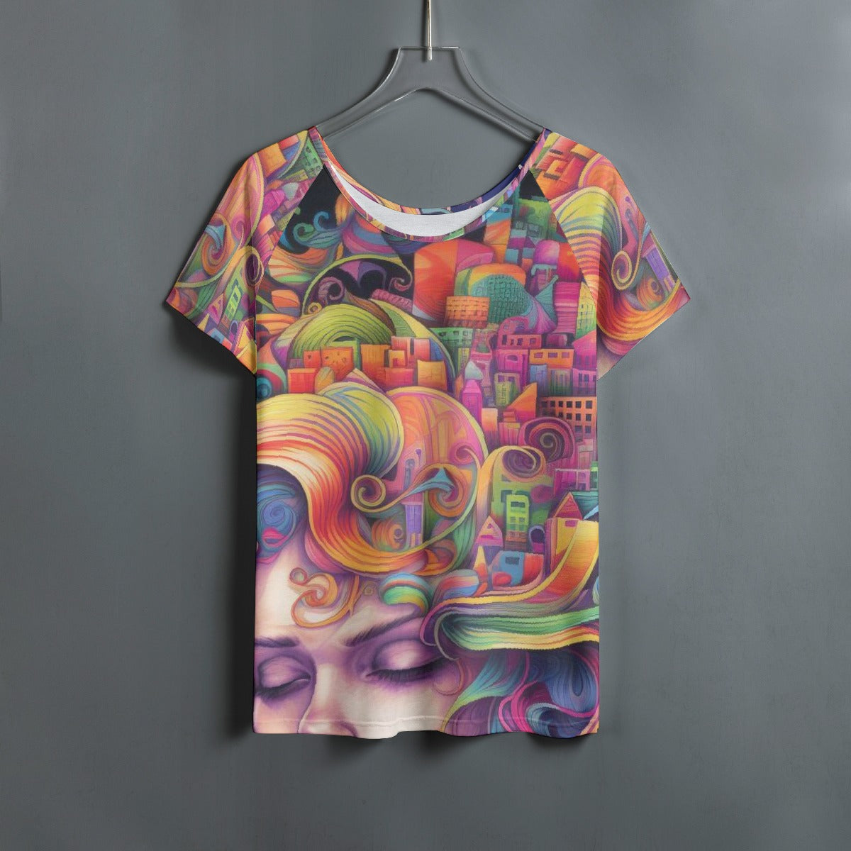 All-Over Print Women's Round Neck T-shirt With Raglan Sleeve