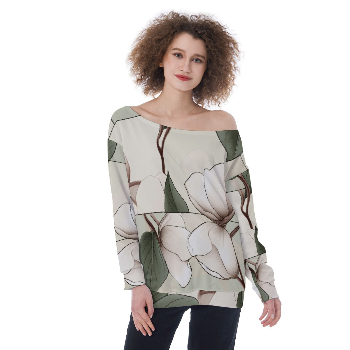 All-Over Print Oversized Women's Off-Shoulder Sweatshirt