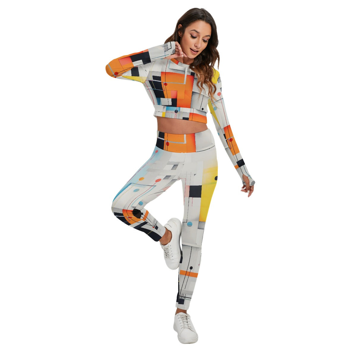 All-Over Print Women's Sport Set With Backless Top And Leggings