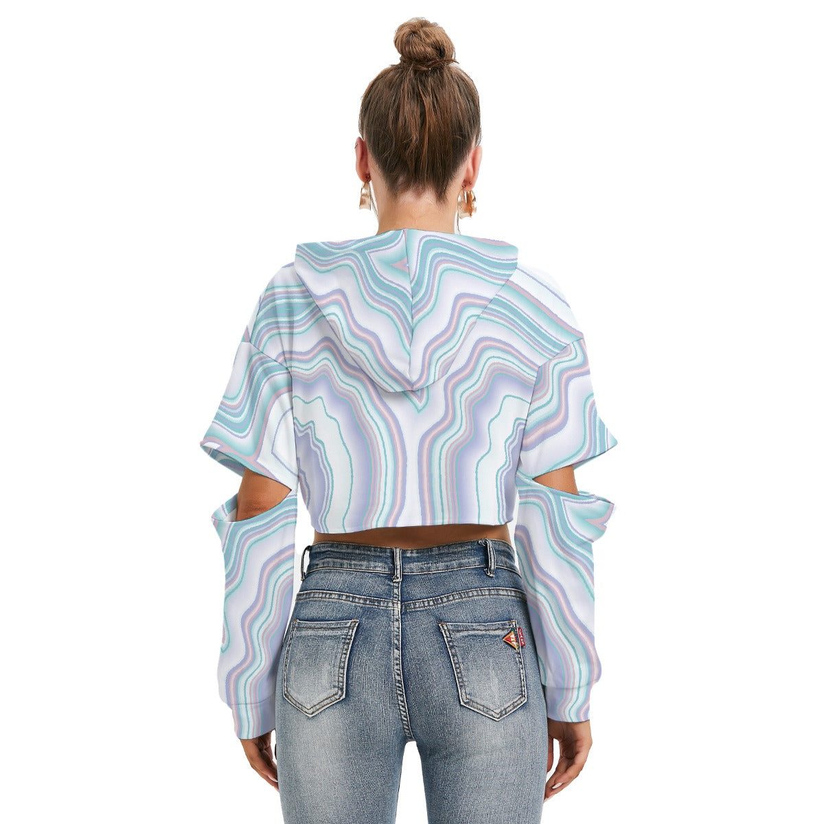All-Over Print Women's Heavy Fleece Hoodie With Hollow Out Sleeve