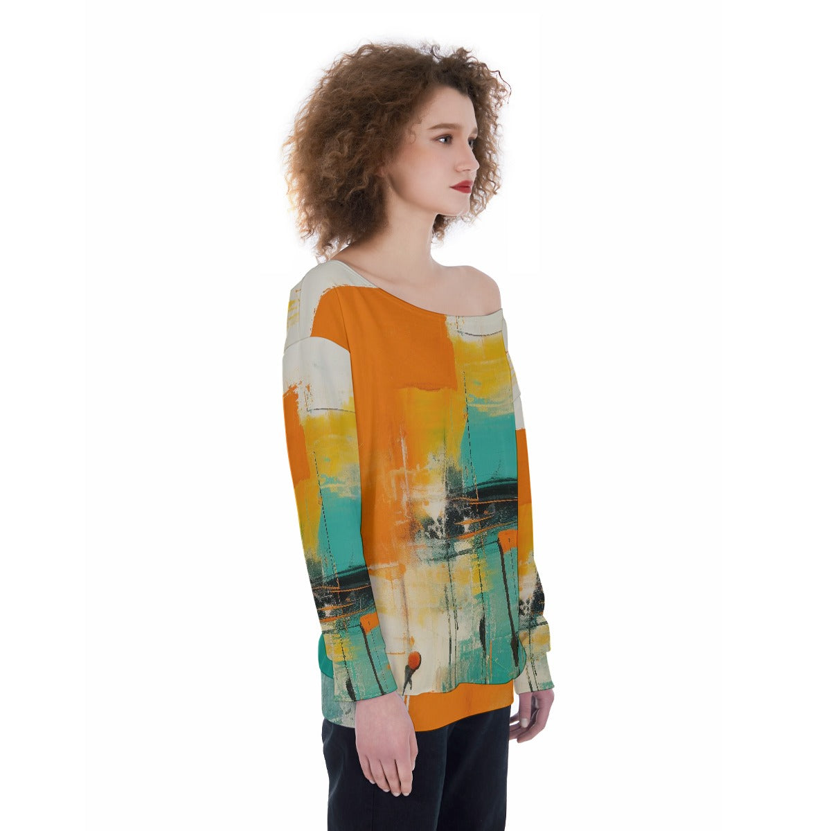 All-Over Print Oversized Women's Off-Shoulder Sweatshirt