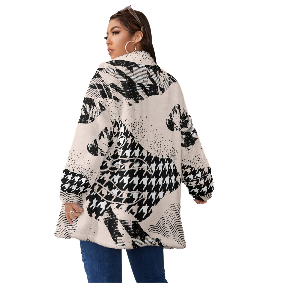 All-Over Print Unisex Borg Fleece Stand-up Collar Coat With Zipper Closure(Plus Size)