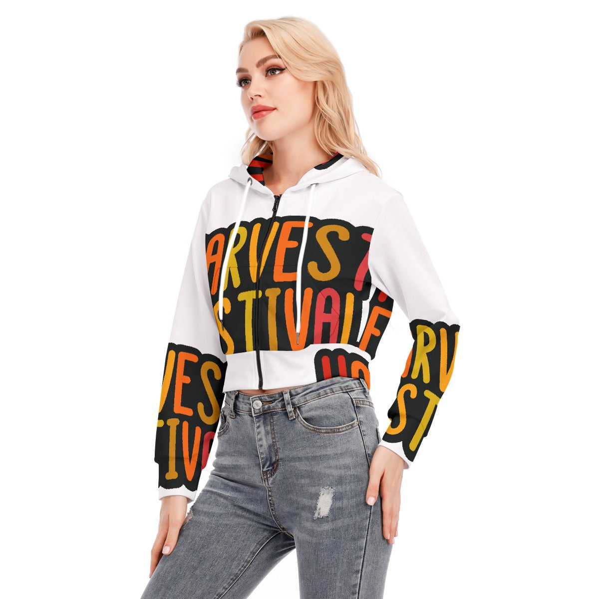 All-Over Print Women's Crop Top Hoodie With Zipper Closure